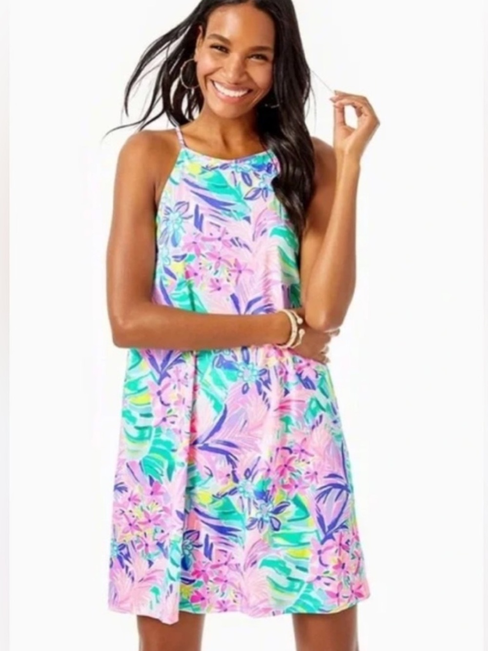 Lilly Pulitzer Small Margot Halter Floral Swing Dress Pink 'It Was All A Dream'